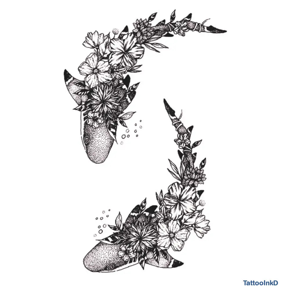 Floral Whale Bloom Tattoo